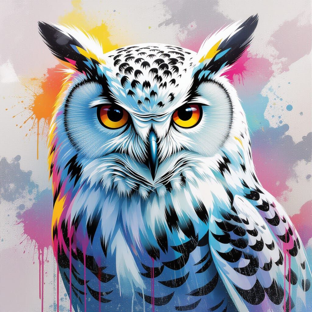 Magical Snowy Owl in Graffiti Splash Art