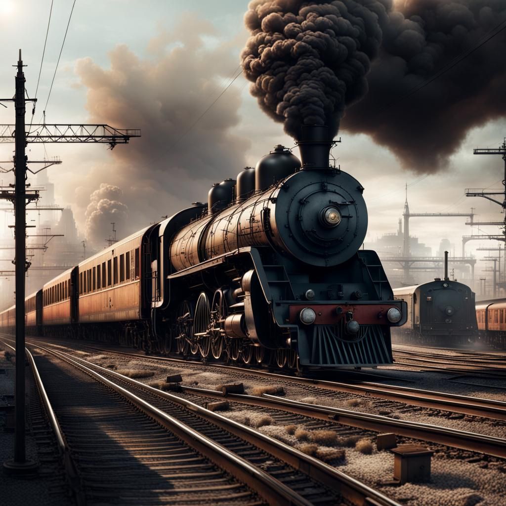 Trains in a Railyard: Epic Cinematic Digital Painting