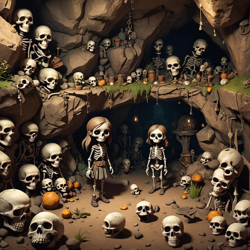 Girl Finds Treasure Cave: 3D Rendered Artstation Scene