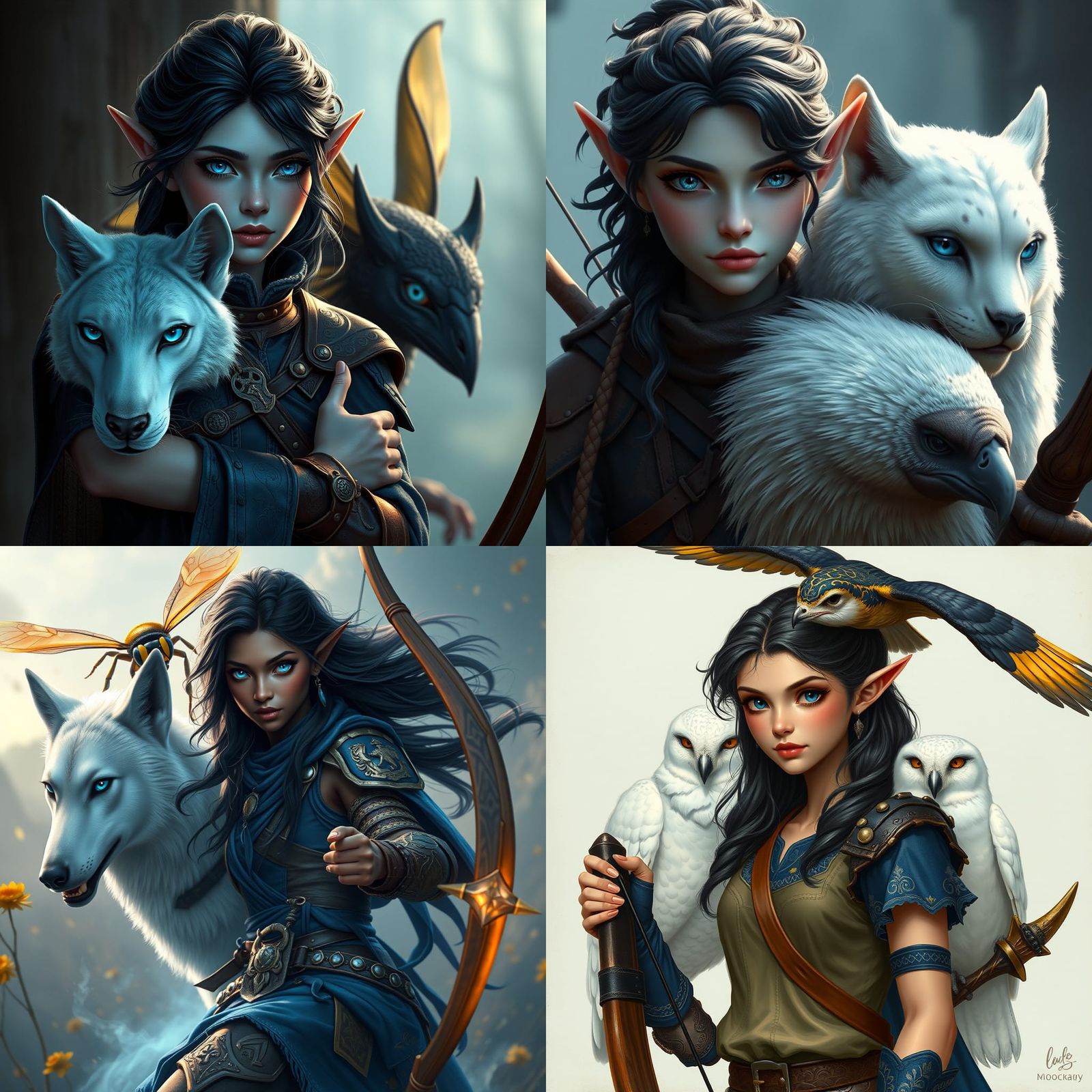 Dark Elf Woman with Wolf and Wasp