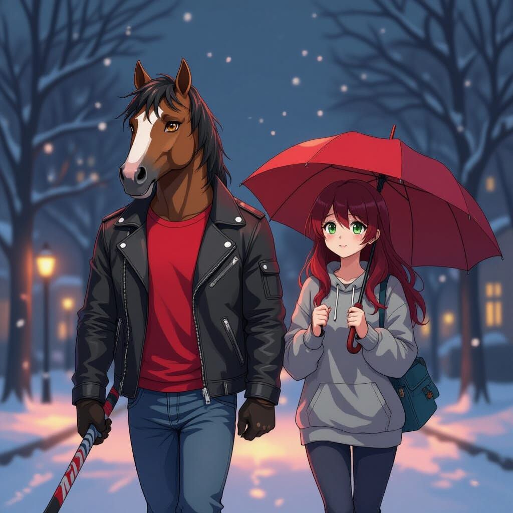 Horse-Headed Man and Woman in Anime Style