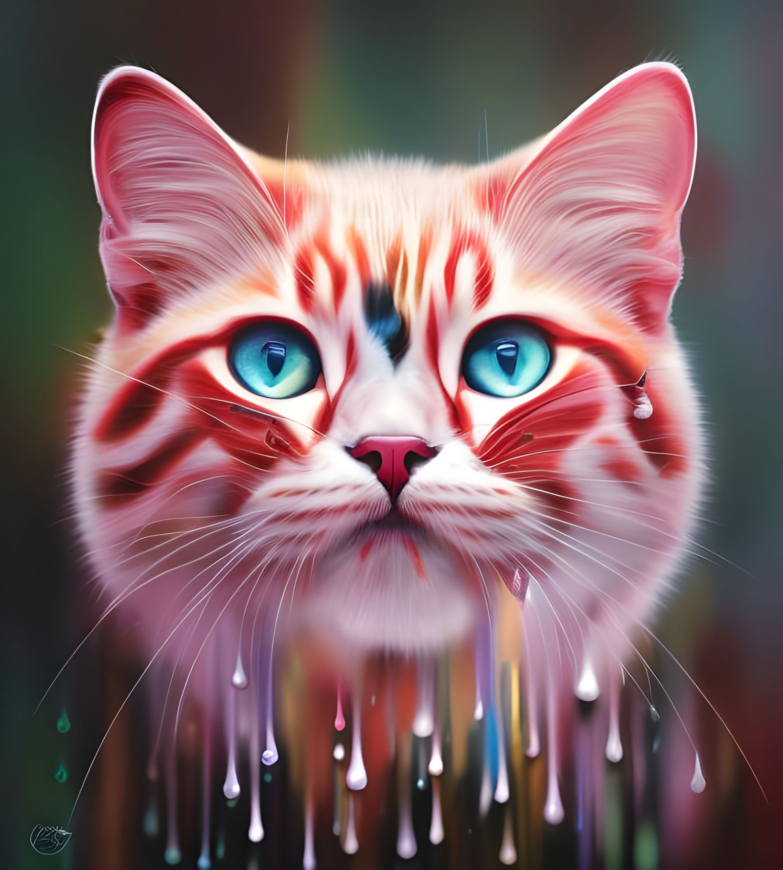 Surreal Dripping Cat Face Art in Hyperrealism