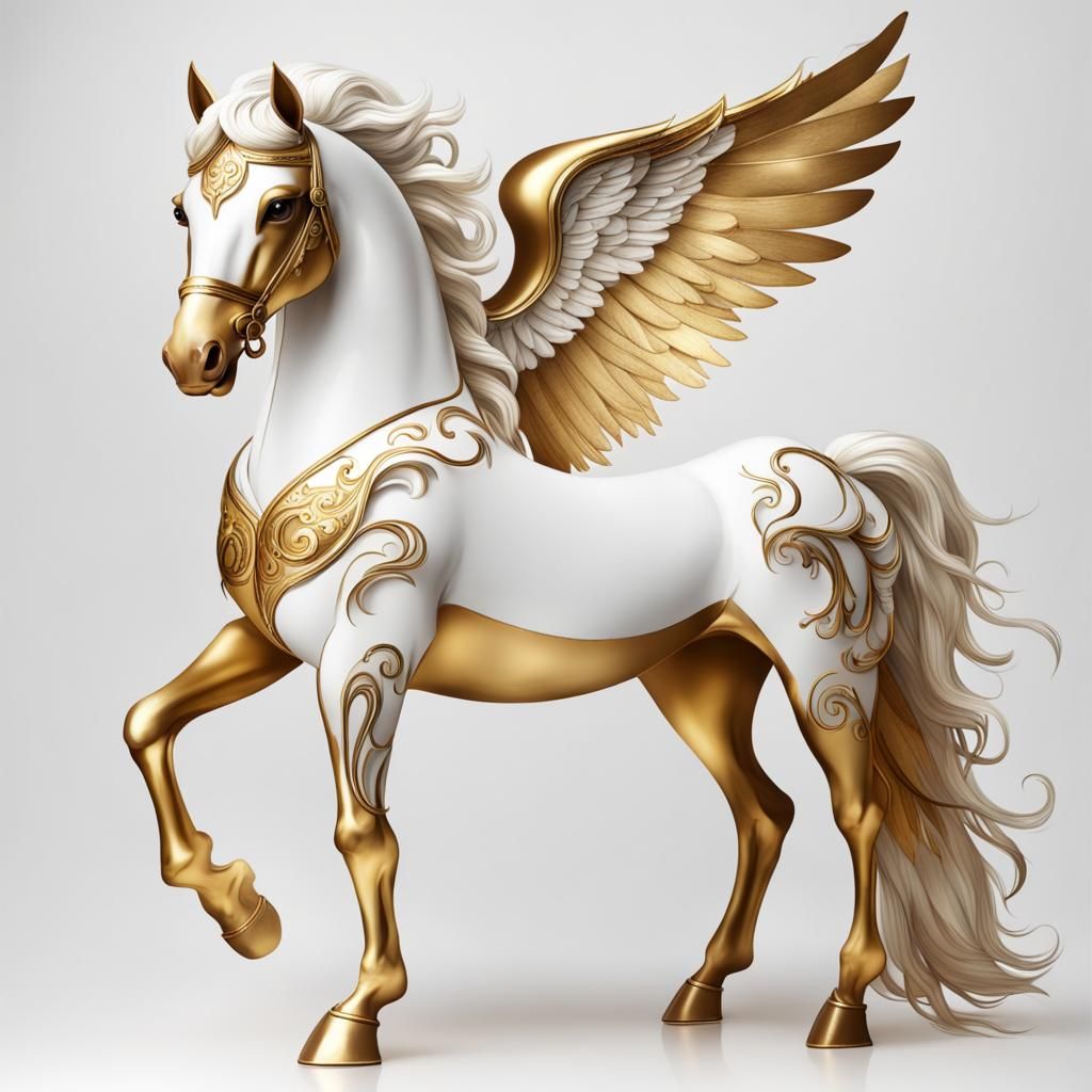 Winged Horse in White and Gold