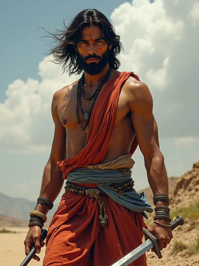 Indian Rishi Ascetic Portrait with Swords