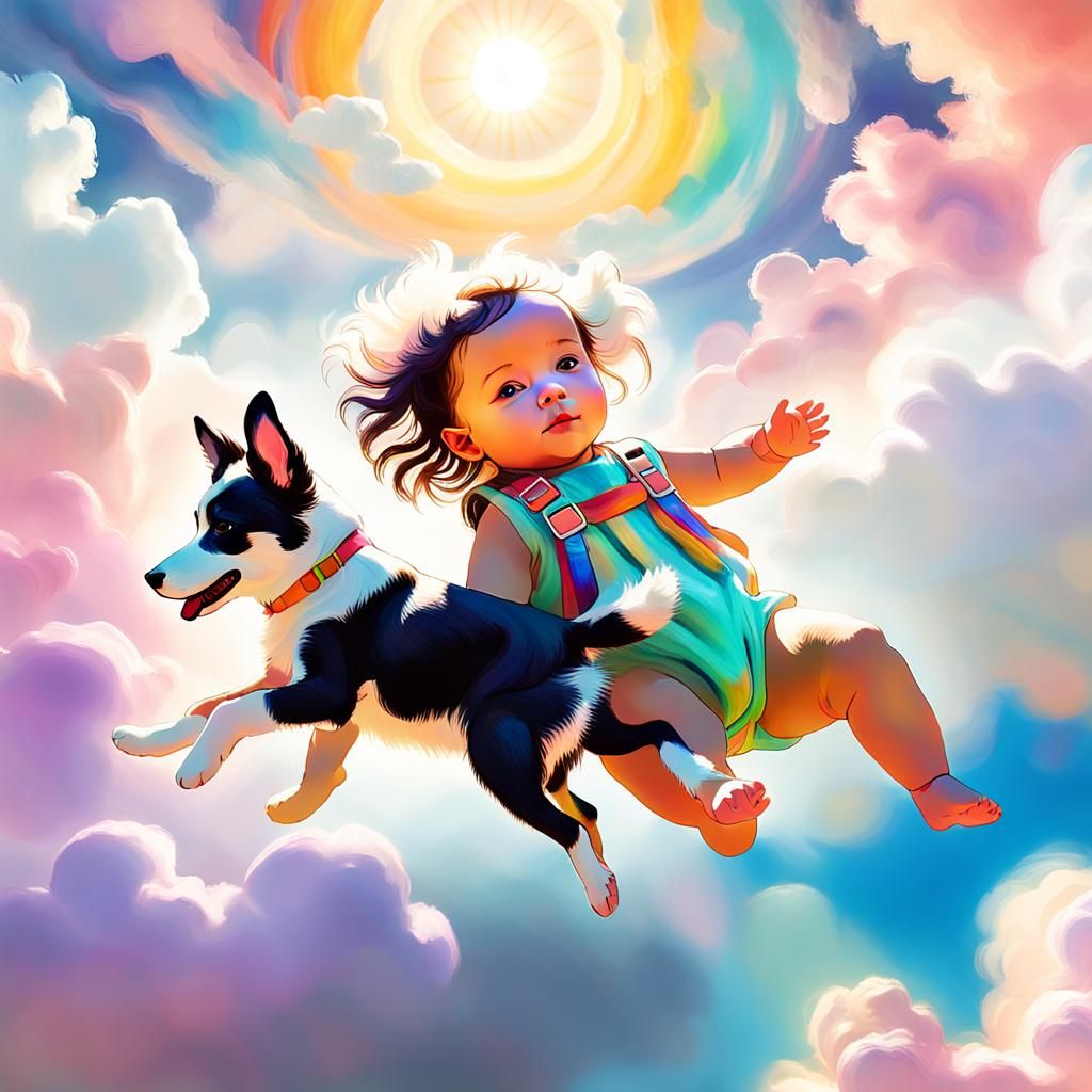 Indian Baby and Collie on Space Adventure as Fauvist Art