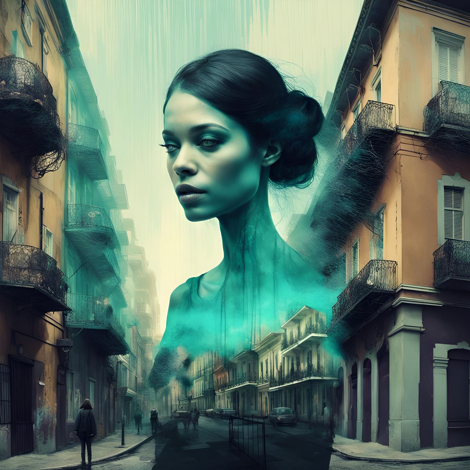 Creole Woman in Mardi Gras Double Exposure