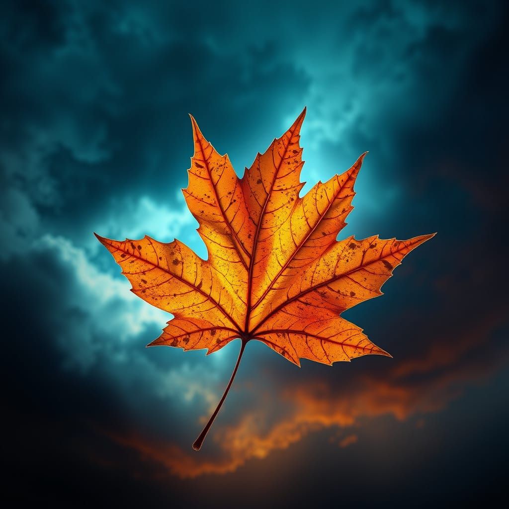 Lonely Maple Leaf in Stormy Sky, Splash Art