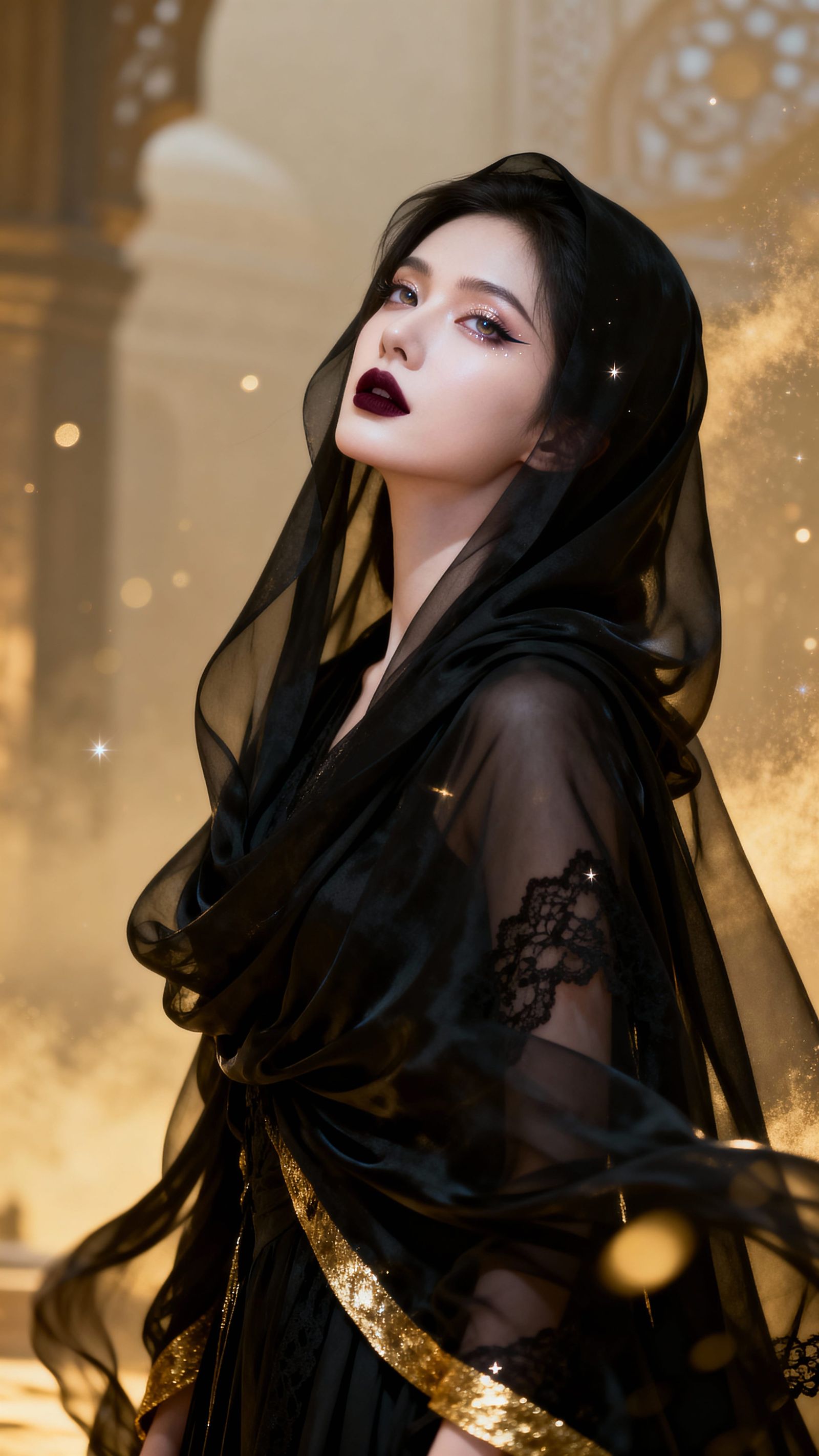 Mysterious Woman in Flowing Black Veil Masterpiece
