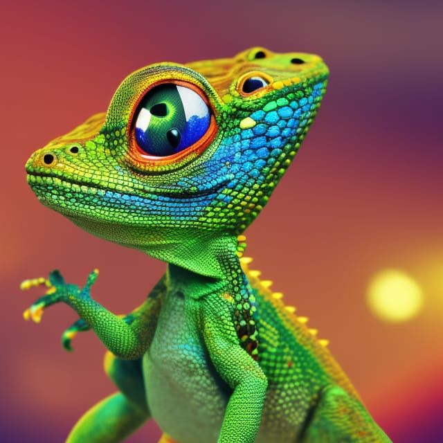 Cute Kawaii Lizard with Big Eyes in 3D