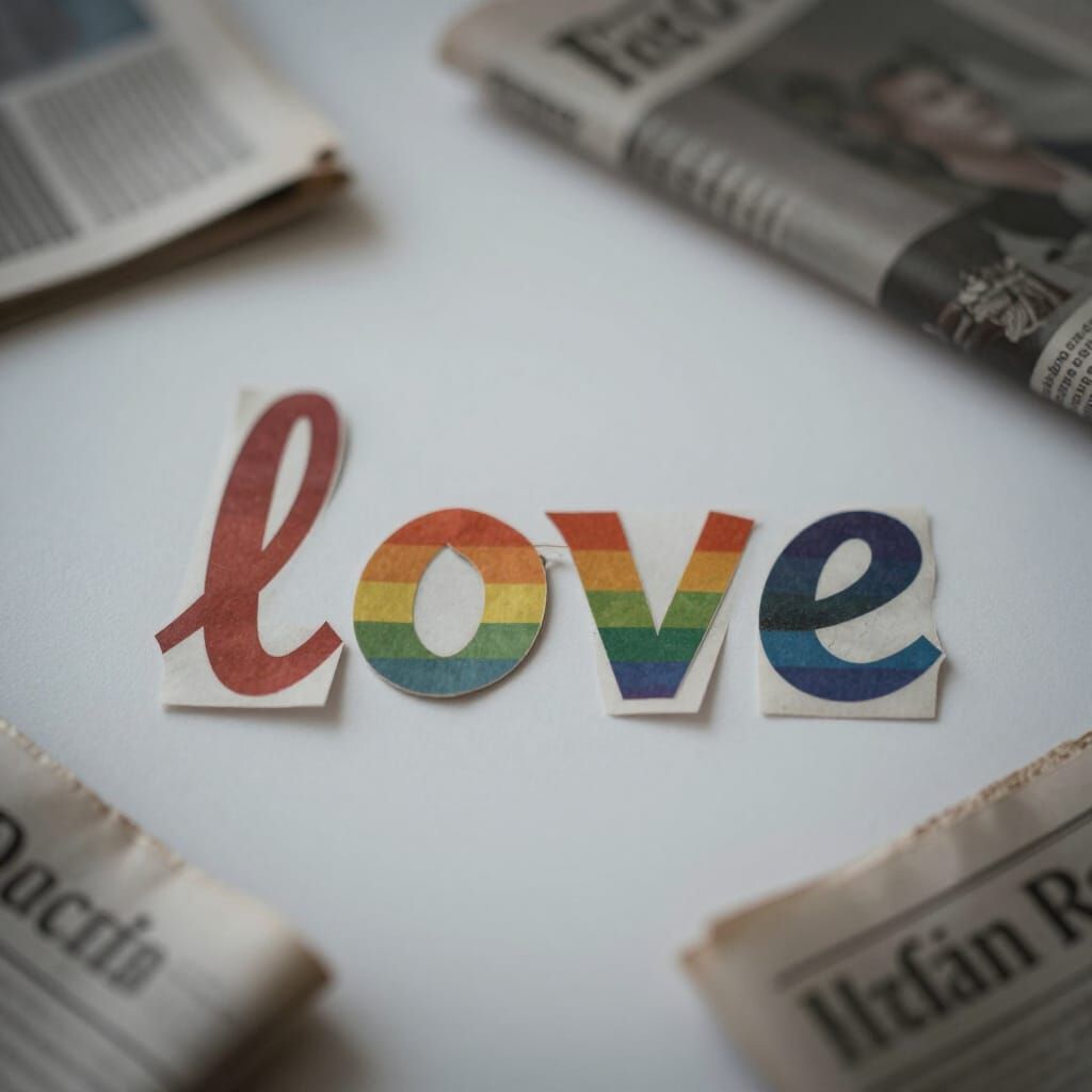 Rainbow "Love" Newspaper Clippings in Ethereal Light