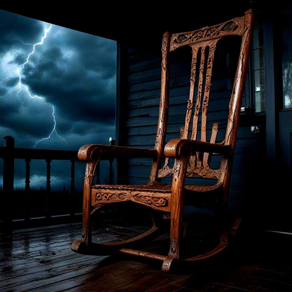 Dark Gothic Rocking Chair Under a Sky of Madness