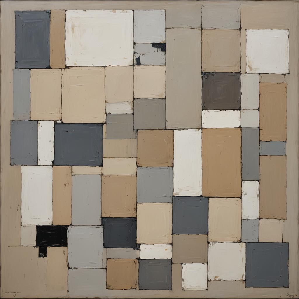 Minimalist Geometric Shapes in Earth Tones, Oil Painting Sty...