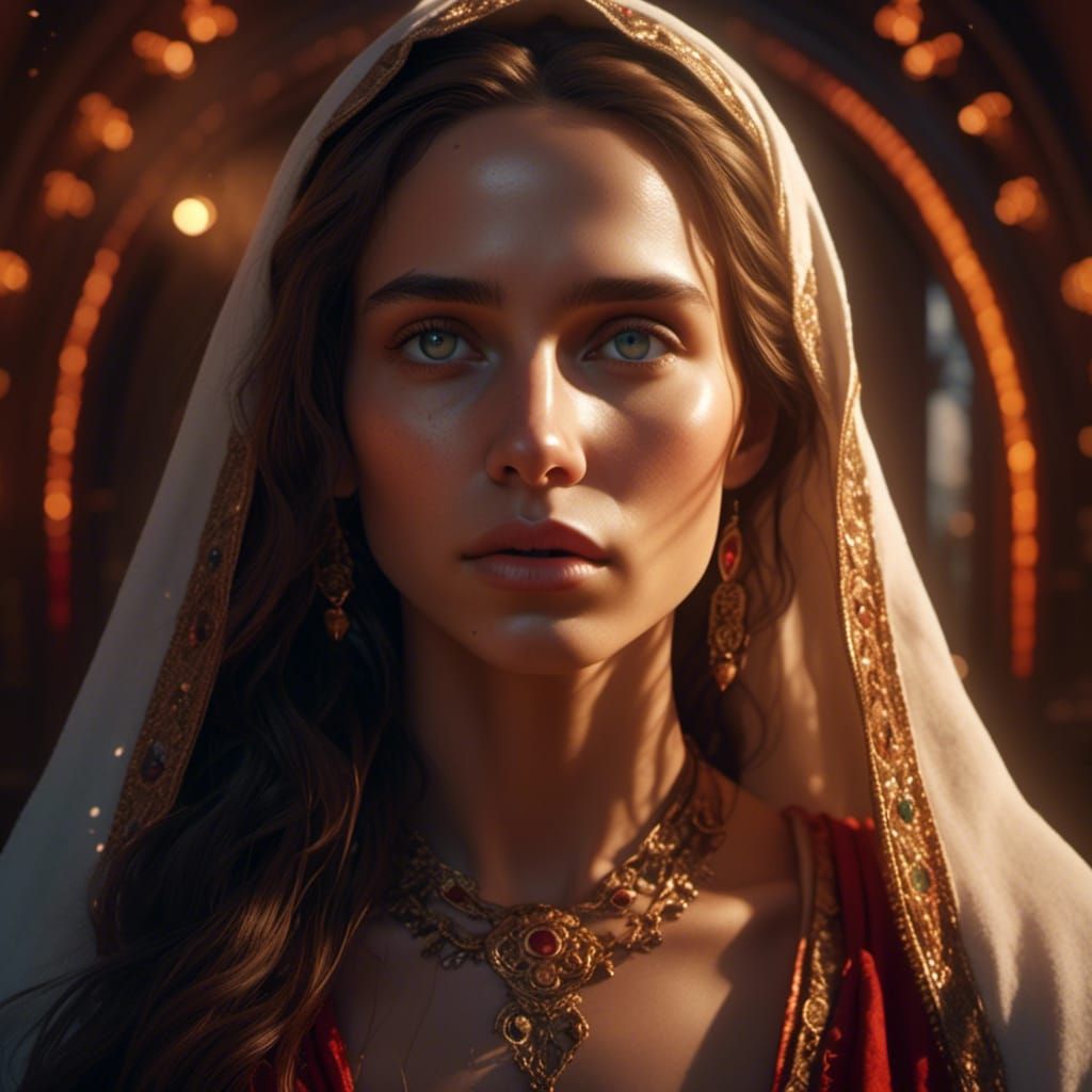 <lora:Animation:1.0> Craft an artwork depicting Mary Magdalene in profound enlightenment. Highlight her serene expressio...