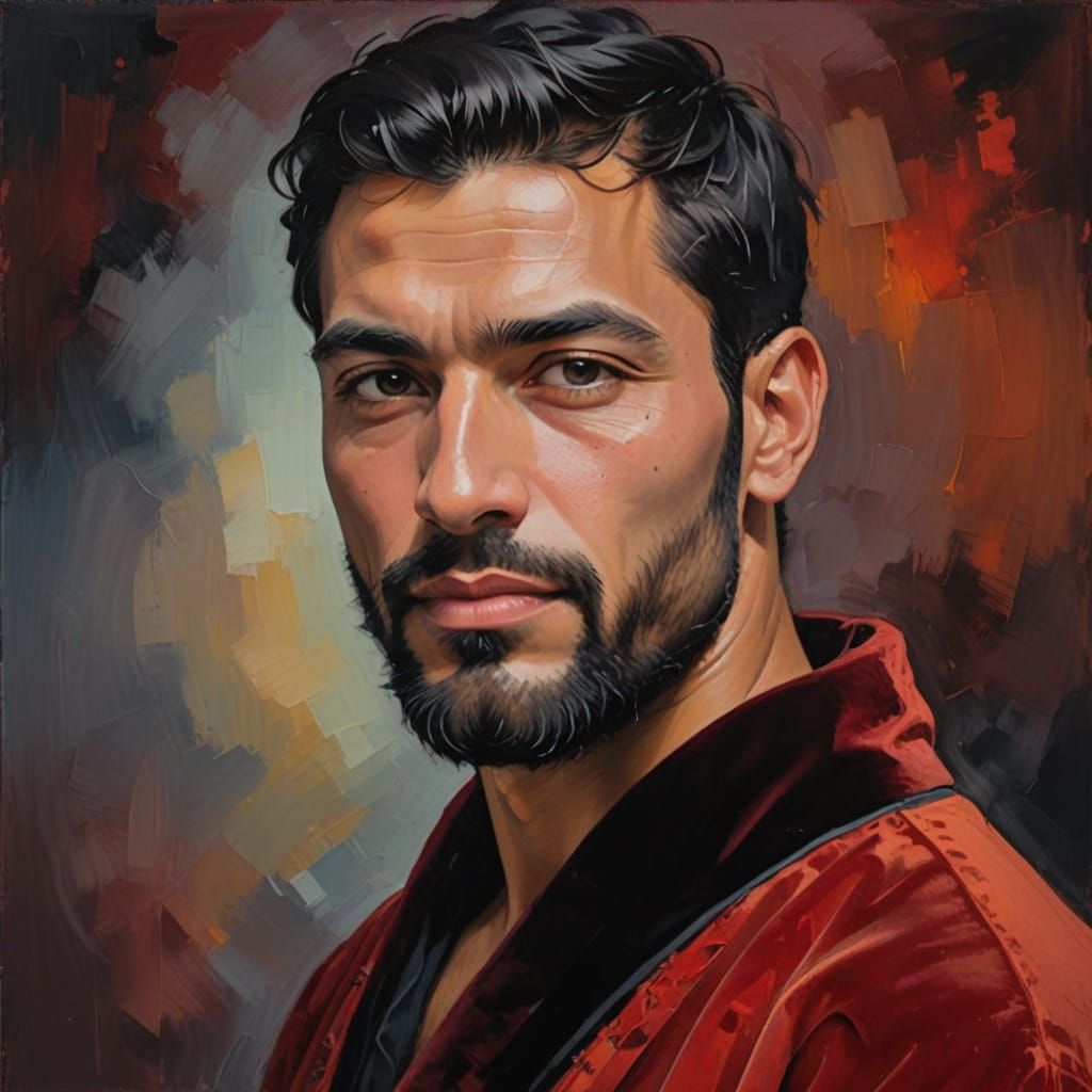 Neo-Expressionist Portrait of a Handsome Arab American Man i...