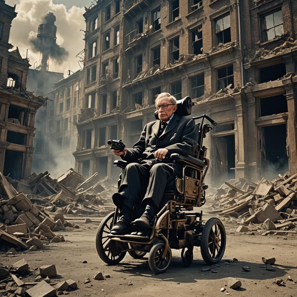 Steampunk Stephen Hawking in Ruins