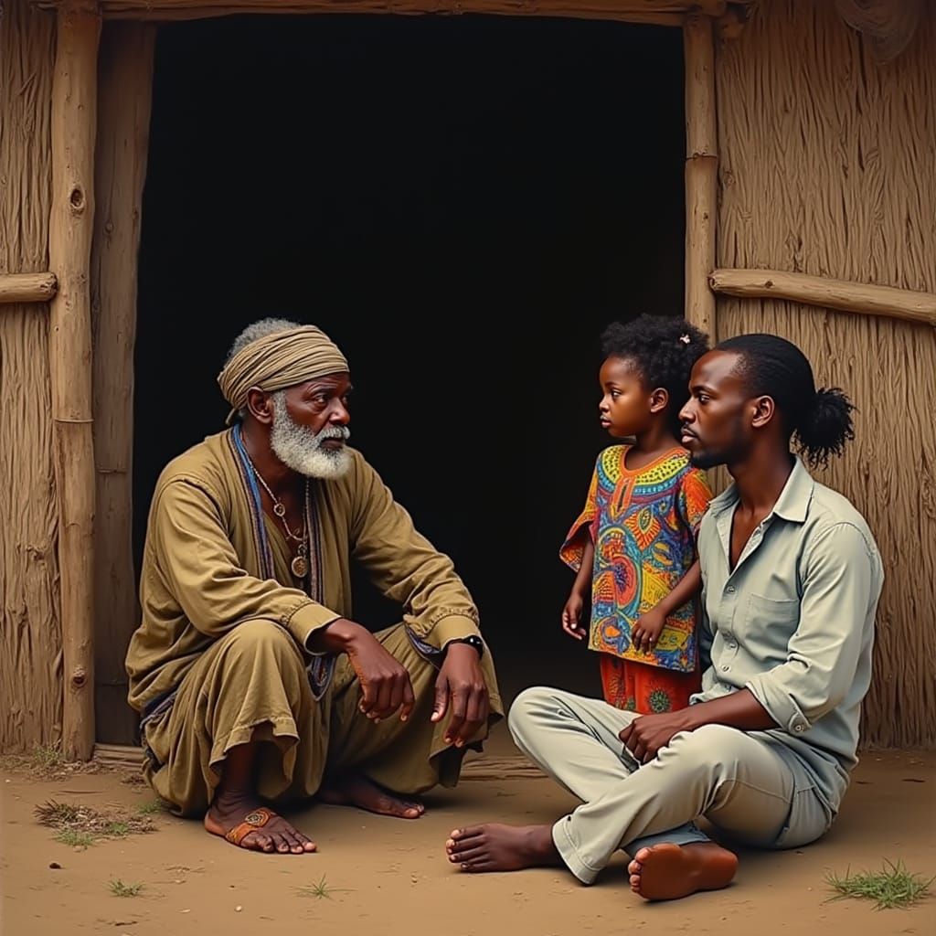 African Family Consultation in Expressive Figurative Style