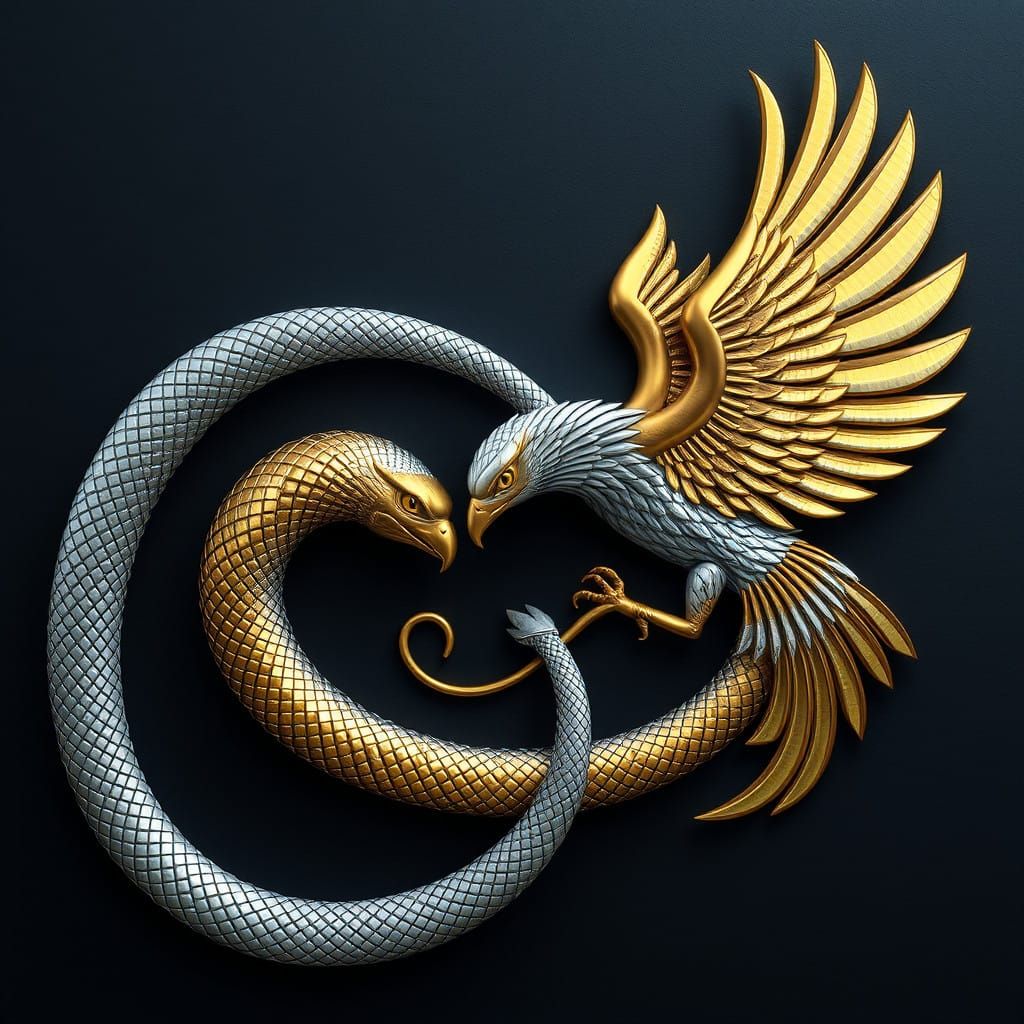 Serpent and Eagle Infinity Loop in Metallic Tones