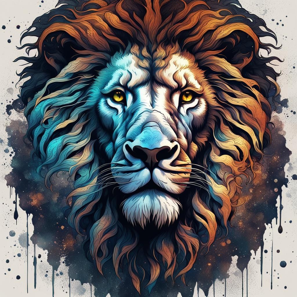 Lion Head with Mane in Pen and Ink Style