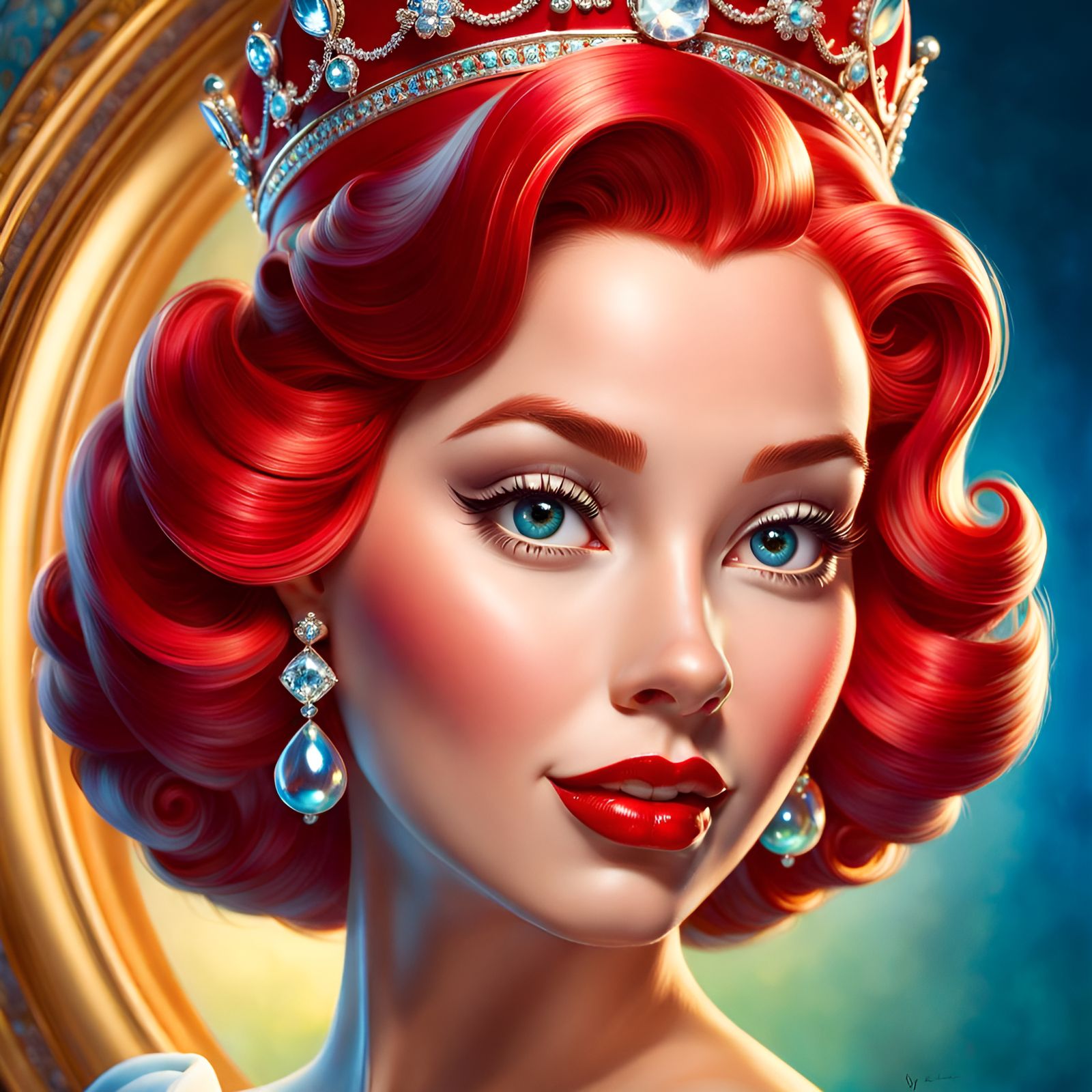 Glamorous Queen with Red Lipstick, Pin-Up Art