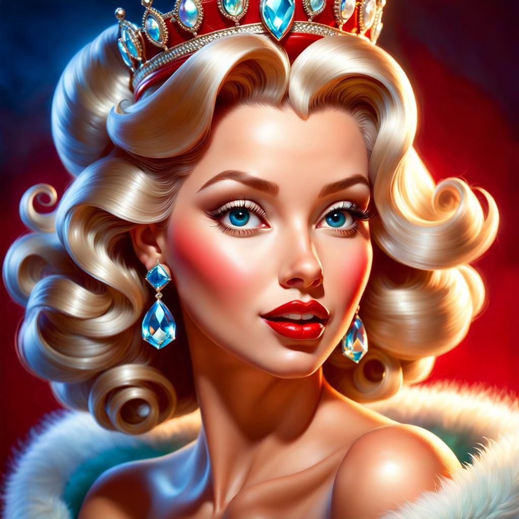 Gorgeous Queen Portrait in Pin-Up Style