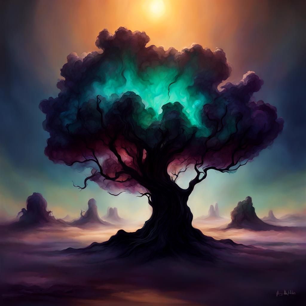 Ethereal Emerald Desert Fumage Painting