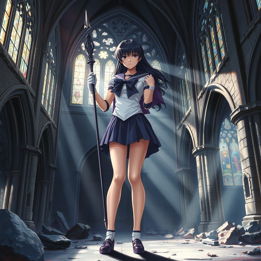 Sailor Saturn in Gothic Cathedral, Anime Art