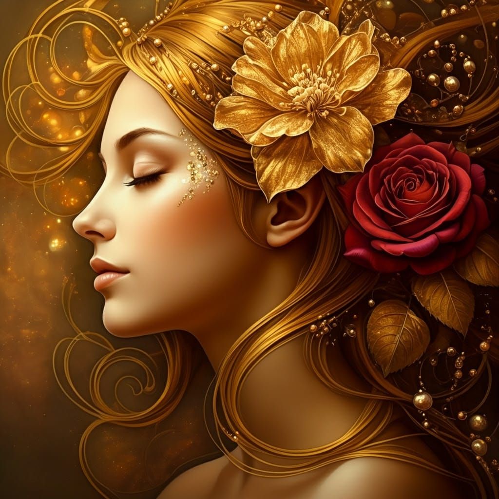 Ethereal Woman in Profile, Radiant with Peaceful Beauty