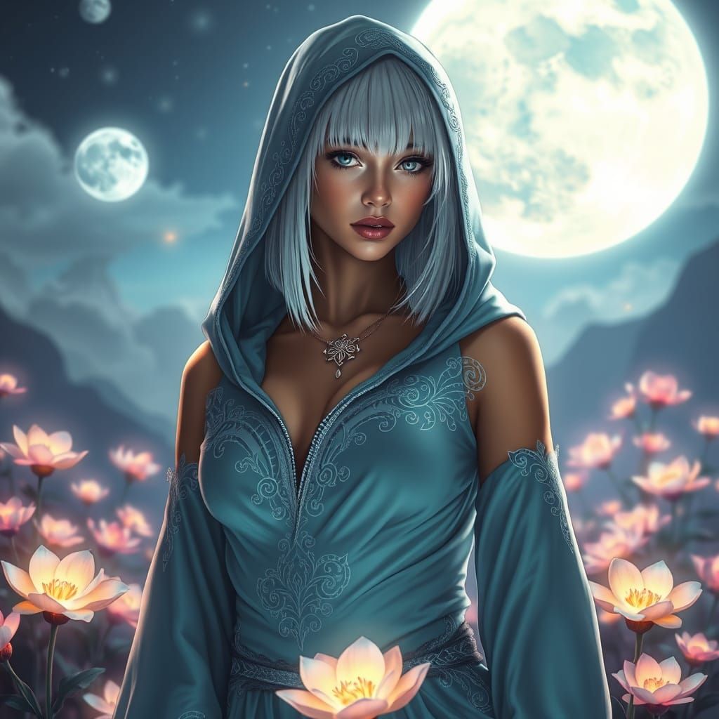 Moonlit Mage in Neon Dreamscape