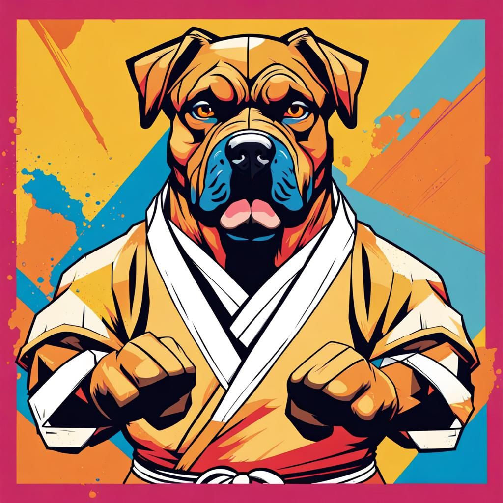 Dog as Ryu in Pop Art Style