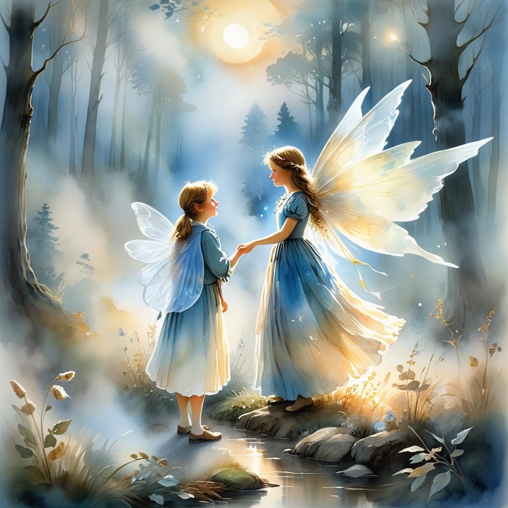 Fairy Calling to Mother Earth in Watercolor Style