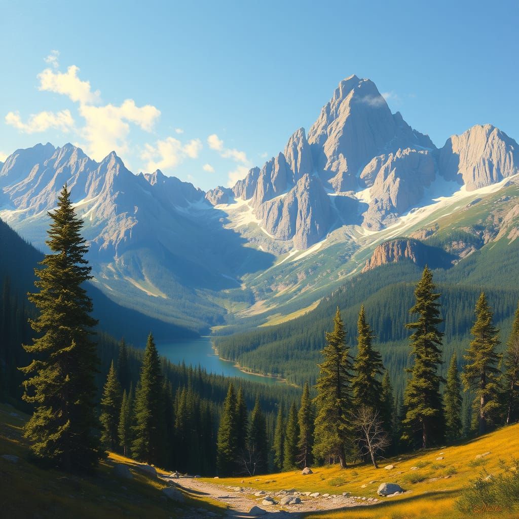 Montana Wilderness Landscape Painting with Golden Lighting