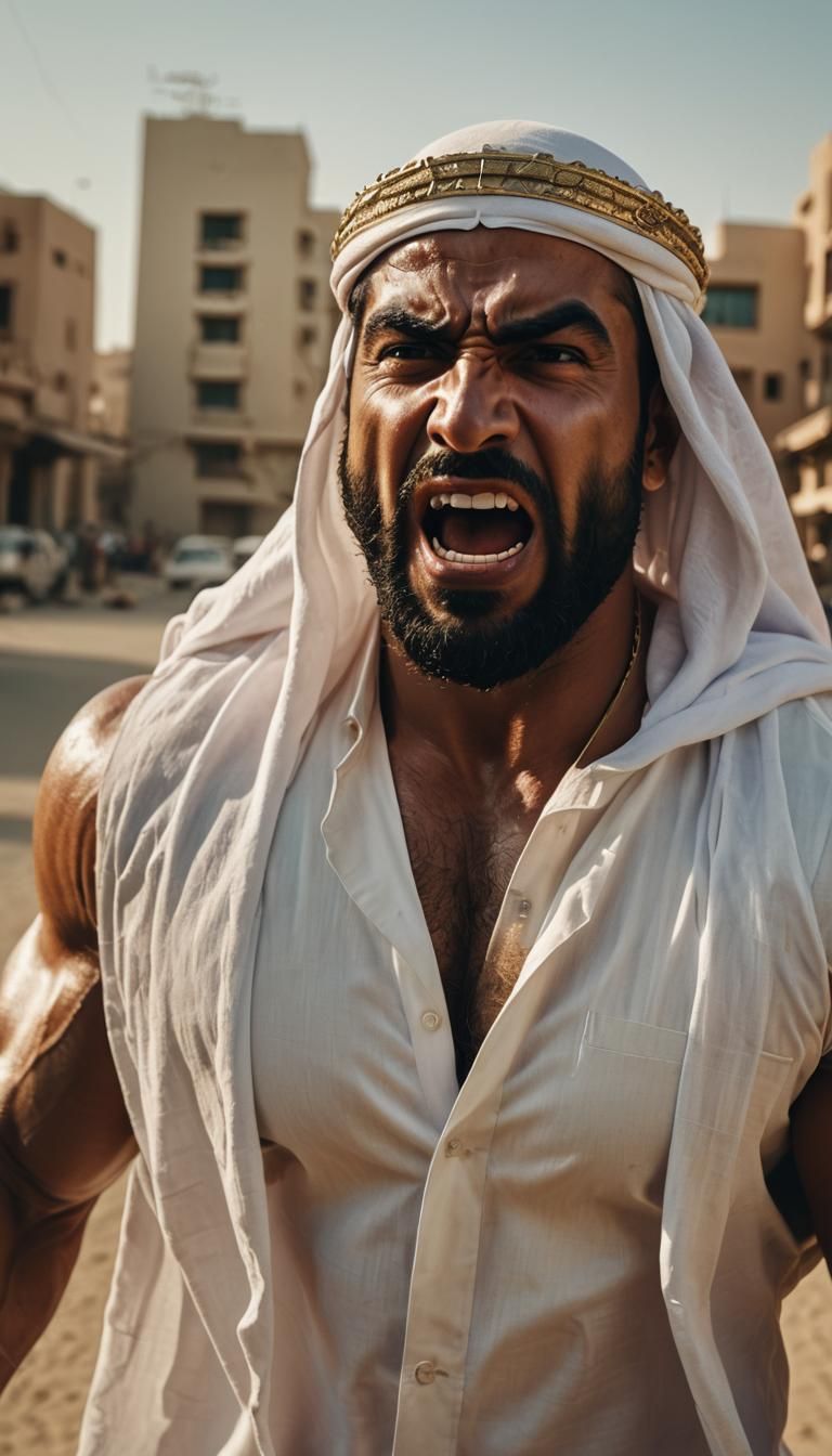 Dramatic Arab Bodybuilder in Film Noir Style