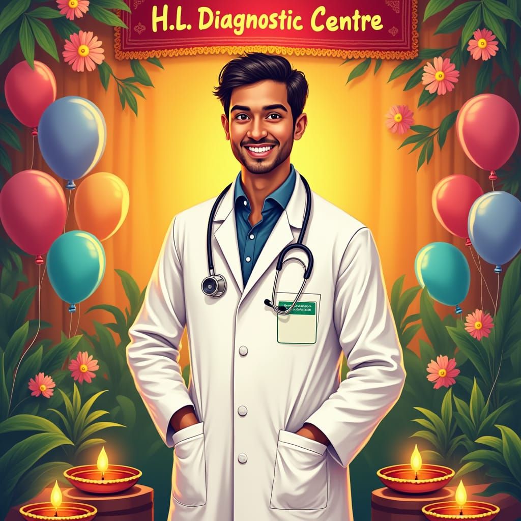 Doctor's Joyful Diwali Celebration in Folk Art Style
