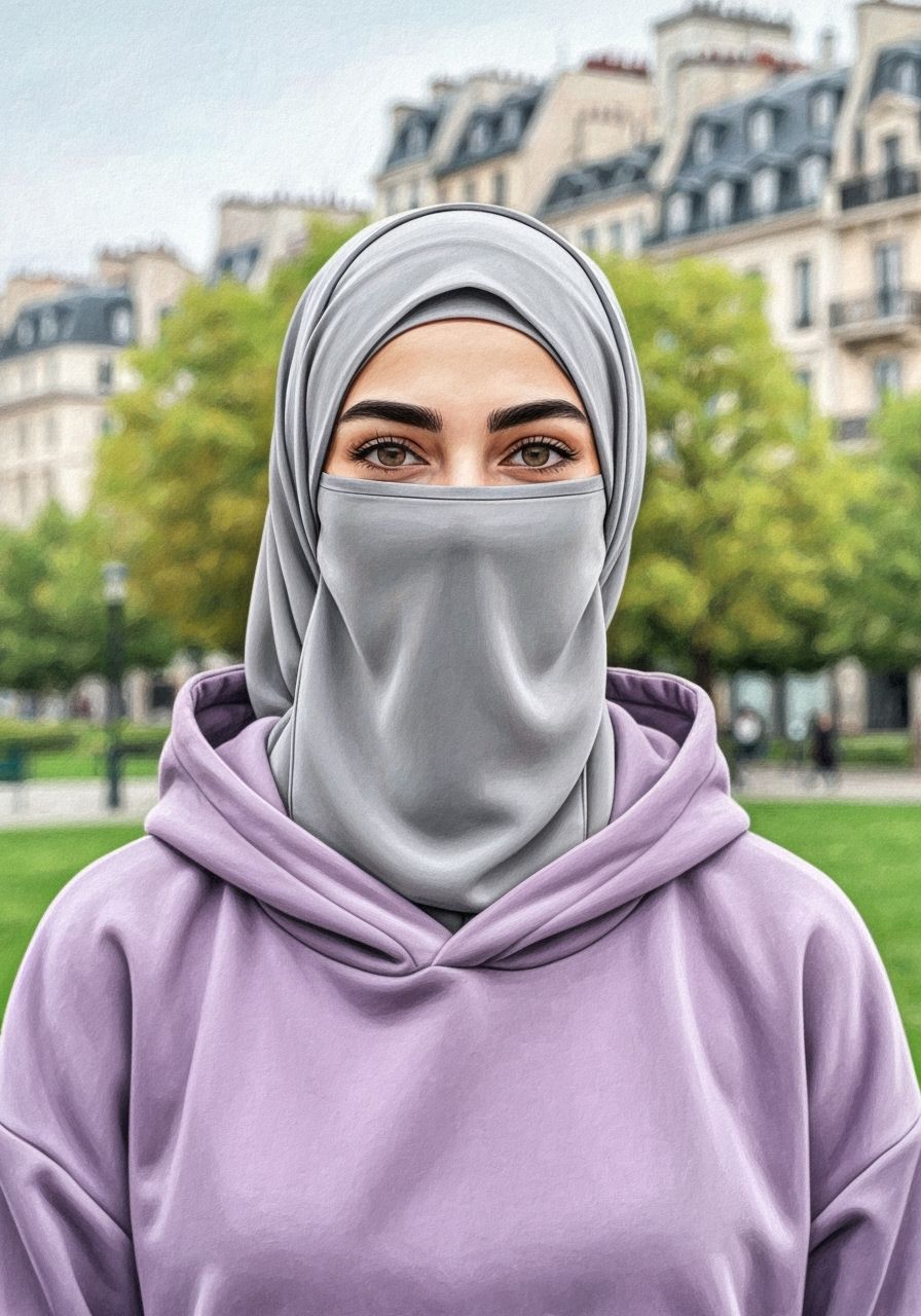 Elegant Niqabi Woman Smiling in Park