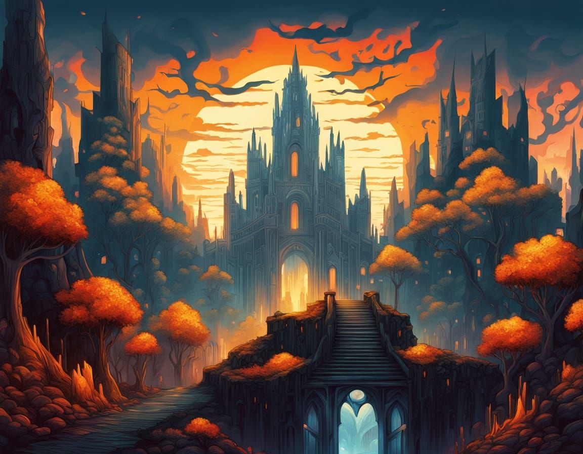 Utopian Cityscape Mural Over Dystopian Realm