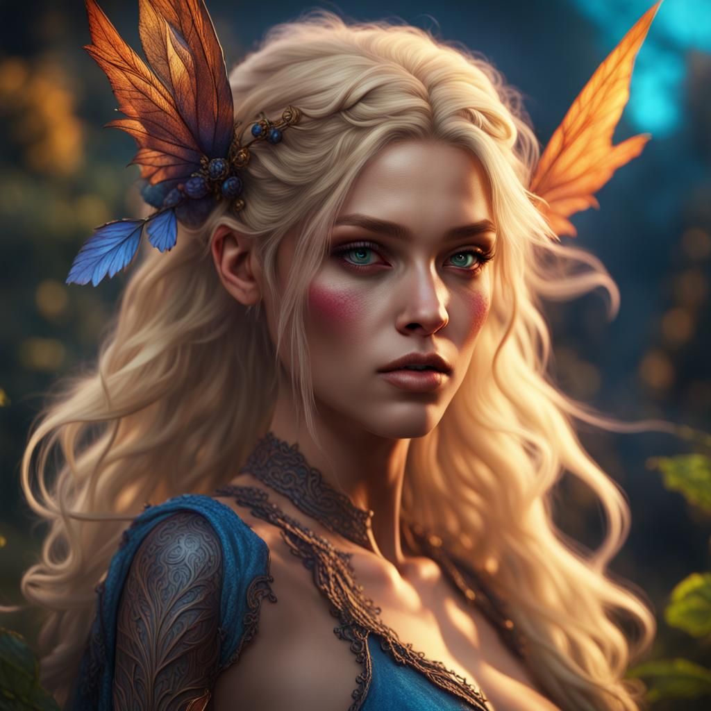 Fae Blonde Teenager in Detailed Fantasy Art