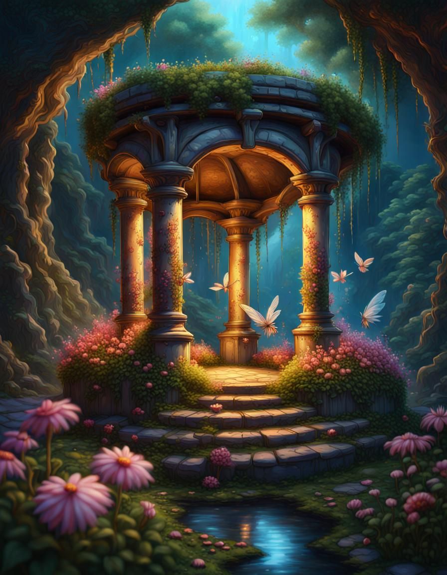 Fairies Dance Around a Flower Covered Well