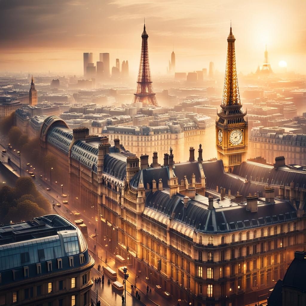 Neo-Futuristic London-Paris Hybrid Cityscape