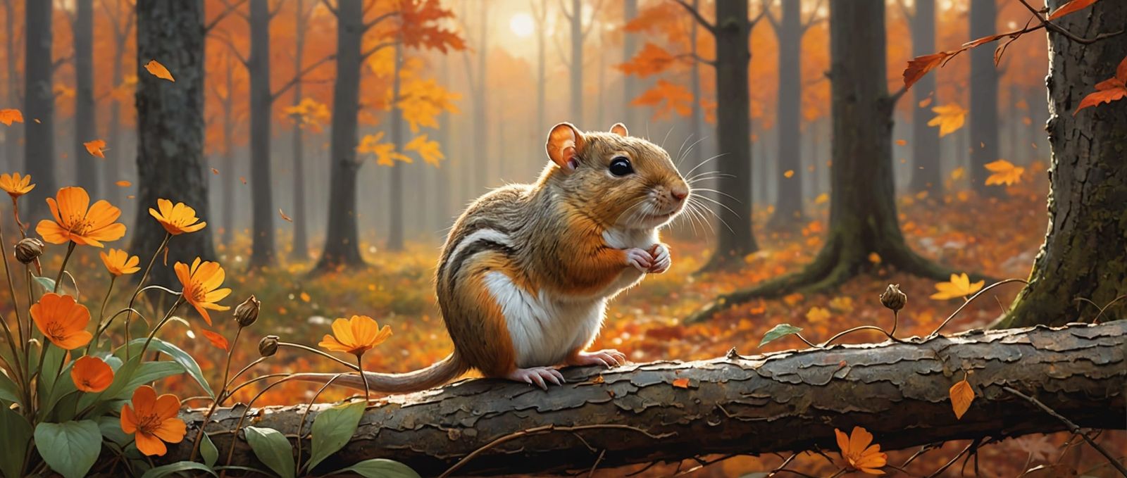 Gerbil Foraging in Autumn Forest: Splash Painting Style