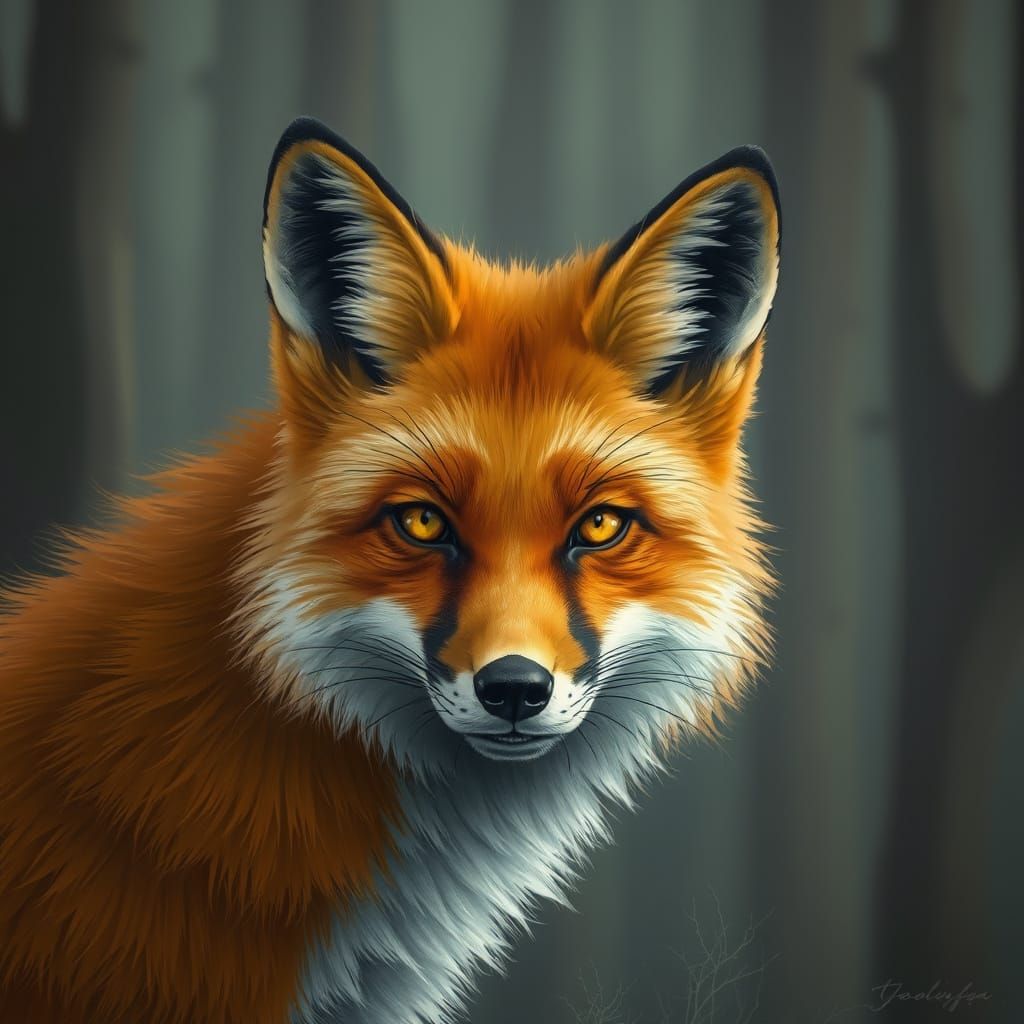 Realistic Fox Portrait with Bushy Fur