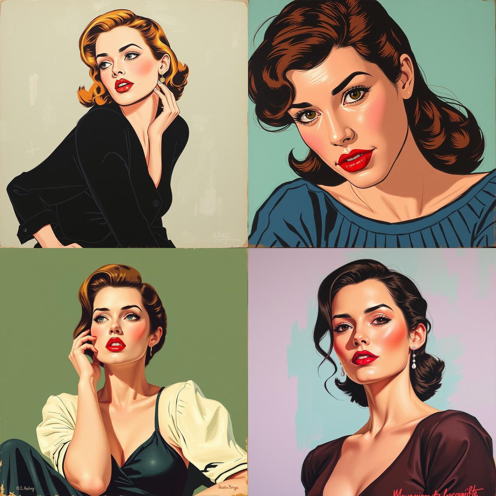 Elegant Woman Illustration in Vintage Comic Style