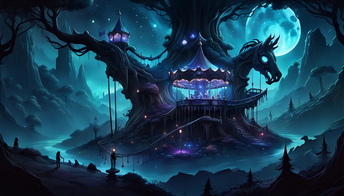 Fantasy Horror Carousel on Dark Hill in Ori Style