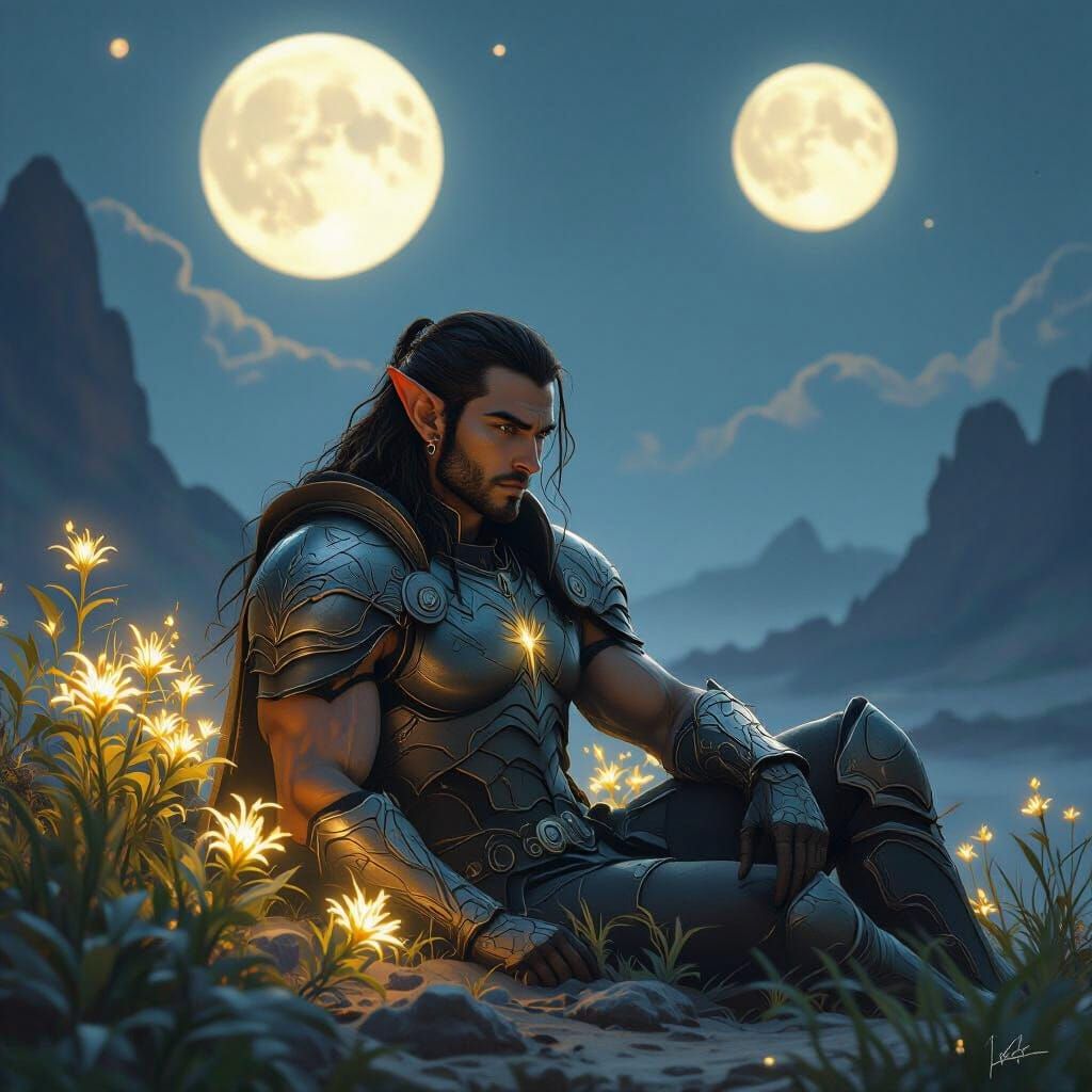 Elf Warrior by Alien Flora Under Twin Moons