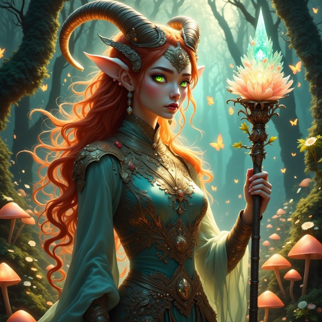 Hyperrealistic Fantasy Art of a Satyr Woman in Ethereal Glow