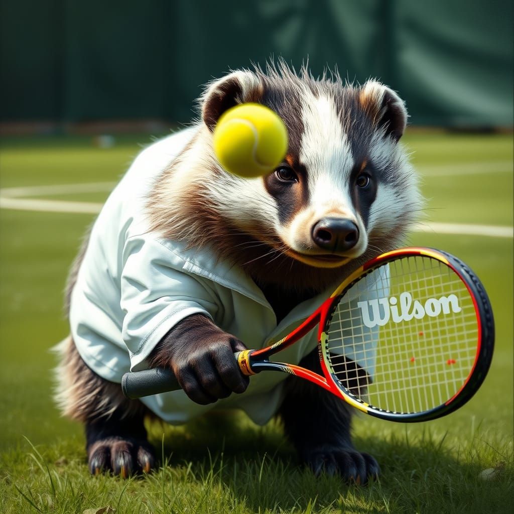 Grumpy Badger Plays Tennis at Wimbledon