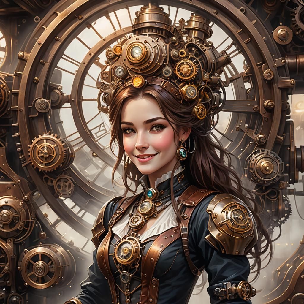 Steampunk Lady with Luminous Aura of Love