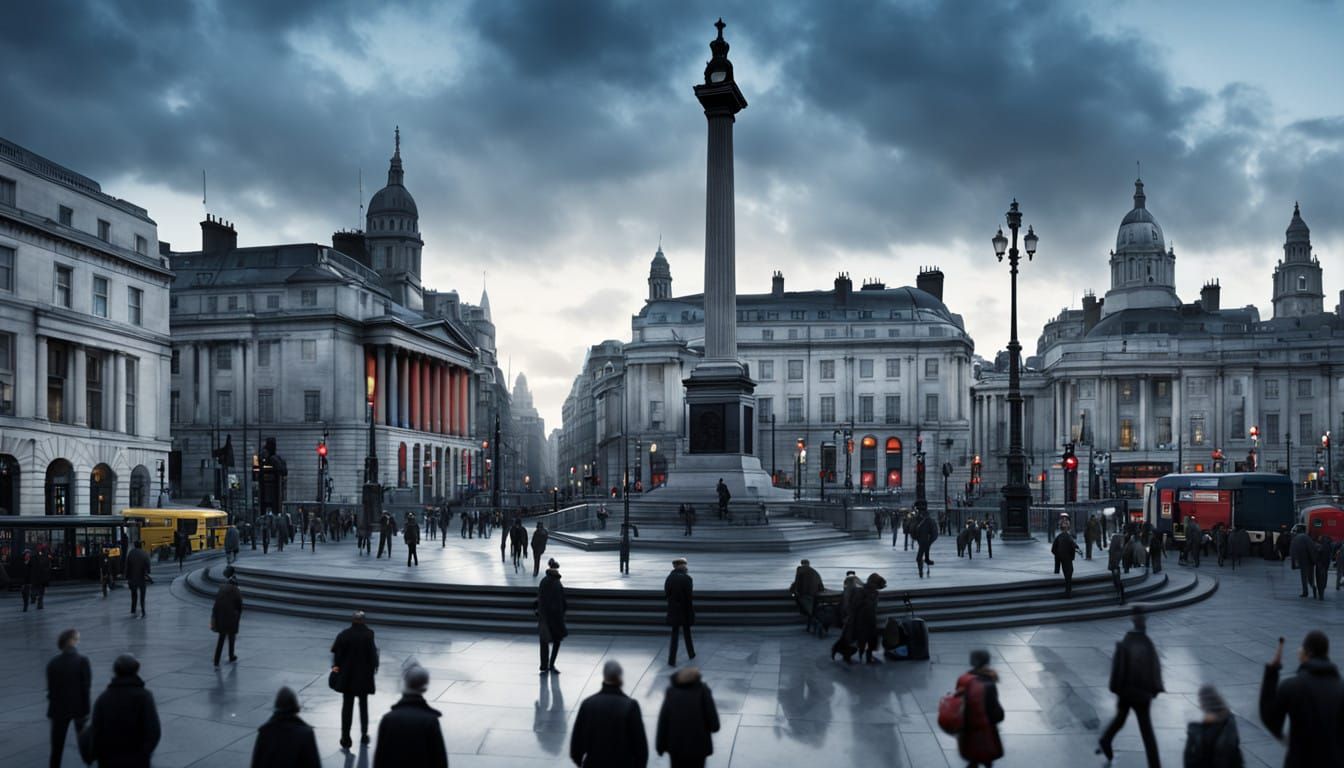 Trafalgar Square London in Lowry-Inspired Realism