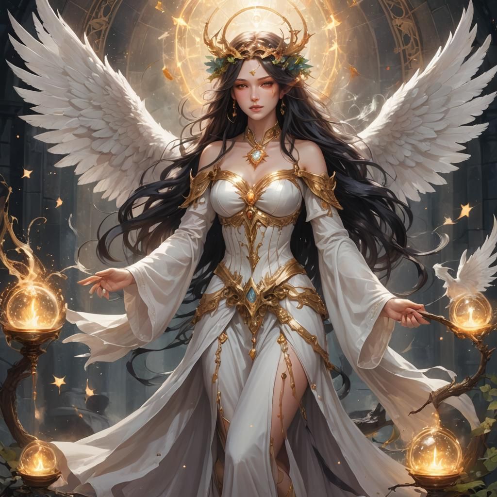Angelic Witch Weilding Divine and Arcane Magic
