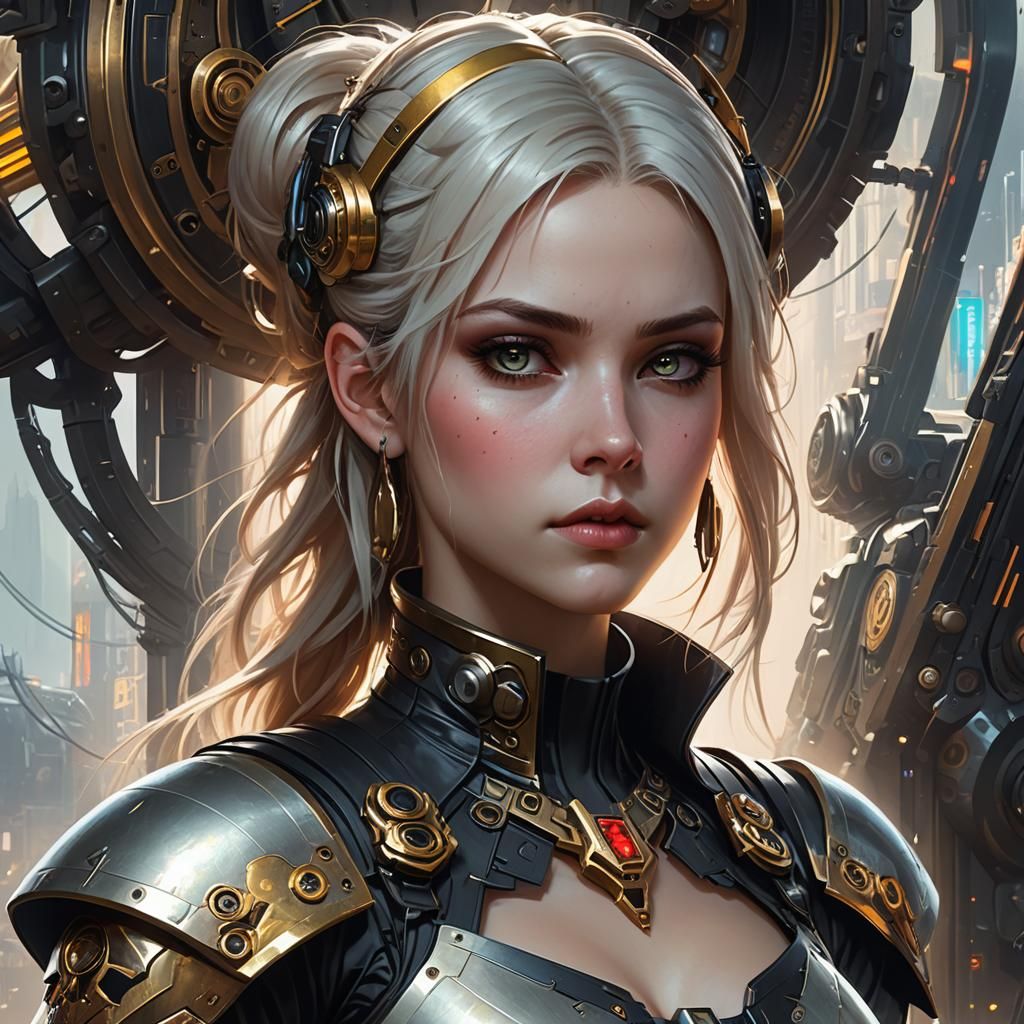 Gothic Cyberpunk Maiden Portrait in Digital Painting Style