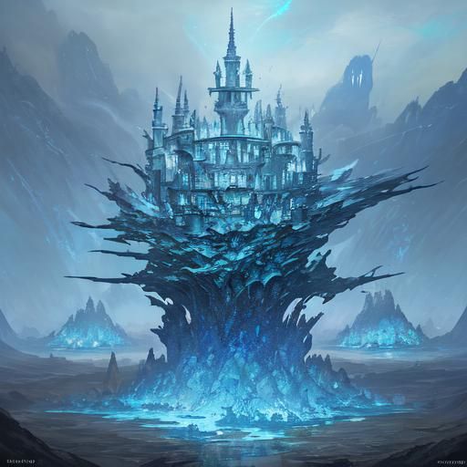 Geometric Glass Landscape in Light Blue: Detailed Matte Pain...